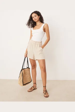 JDY Paperbag shorts in beige
