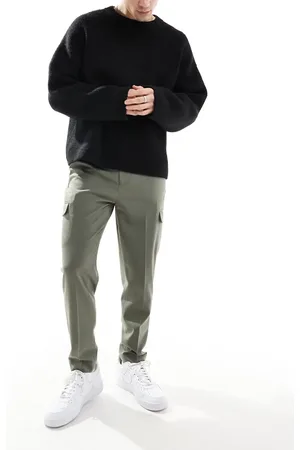 ASOS Smart tapered fit trousers with cargo pockets in muted