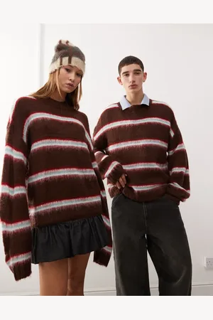 COLLUSION Unisex brushed oversized crew neck jumper in purple stripe