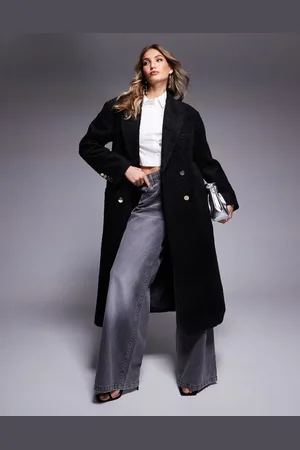 ASOS Cosy boucle dad coat in with gold buttons black