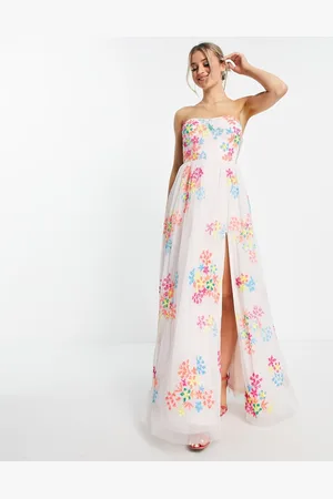 Maya Deluxe Maya prom lace up thigh split maxi dress