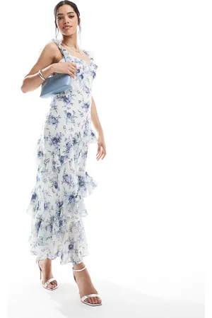 New Look Ruffle asymetric midi dress in floral