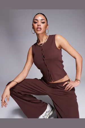 ASOS Weekend Collective co-ord ribbed sleeveless button top in chocolate