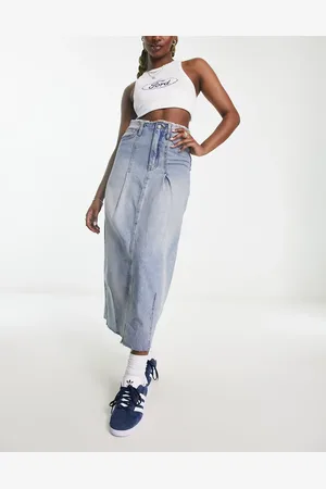 Stradivarius STR denim midi skirt with seam detail in light