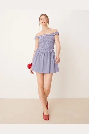 Glamorous Shirred off shoulder mini dress in gingham