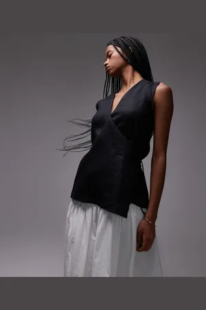 ARKET Linen sleeveless shirt with tie wrap front in