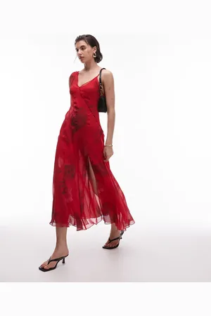 MANGO One shoulder midi dress in blurred floral print