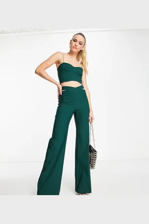 Vesper Bengaline cut out waist detail trouser co-ord in forest