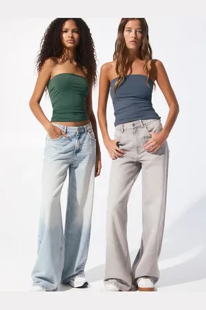 Pull&Bear 2 pack polyamide second skin bandeau top in green & grey