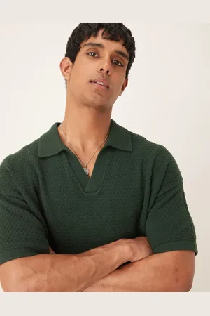 ASOS Relaxed boxy fit textured knitted notch neck polo in dark