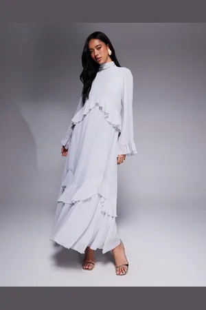 DASKA Layerd ruffle high neck maxi dress in soft
