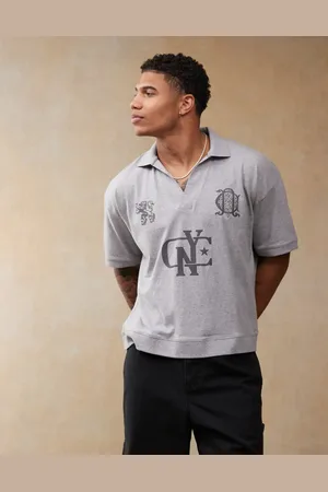 ASOS Boxy oversized polo with sports graphics in marl