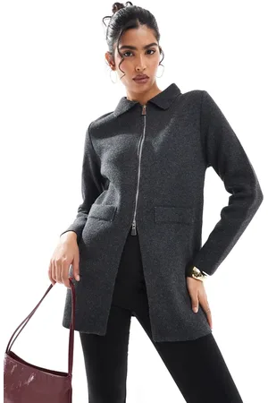 Stradivarius Knitted zip through jacket in charcoal