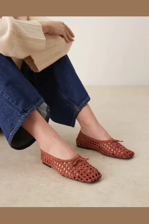 ASOS Lysandra suede high-vamp ballets in rust weave