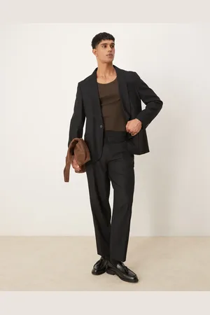 ASOS Linen blend oversized tapered suit trousers in twill