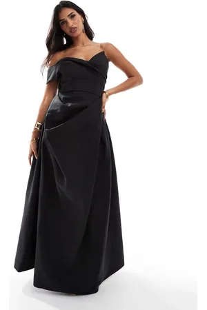 Jarlo Off the shoulder a line maxi dress with corset detail in black