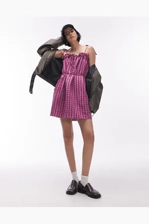 Topshop Textured mini chuck on strappy dress in check
