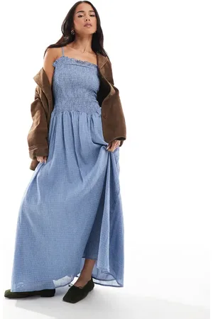Daisy Street Shirred drop waist maxi dress in gingham