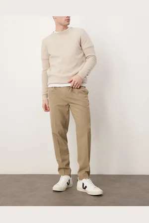 ASOS Smart tapered trouser with front pleat in dark stone