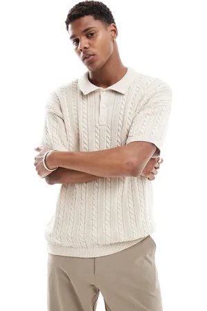 New Look Short sleeve textured knit polo in off