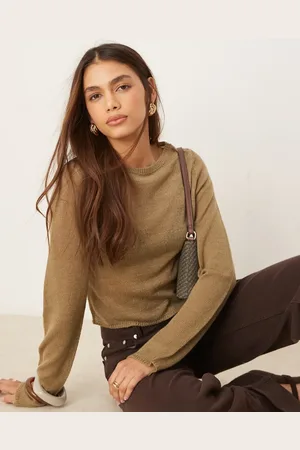 ASOS Crew neck jumper in loose knit in mocha