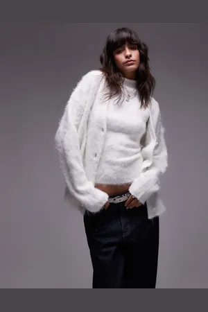 Topshop Knitted co-ord ultra fluffy oversized cardigan in ivory
