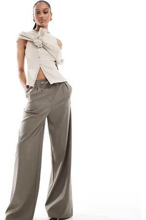 ASOS ASOS DESIGN Tall tailored tie waist wide leg trousers with pleat detail in brushed khaki