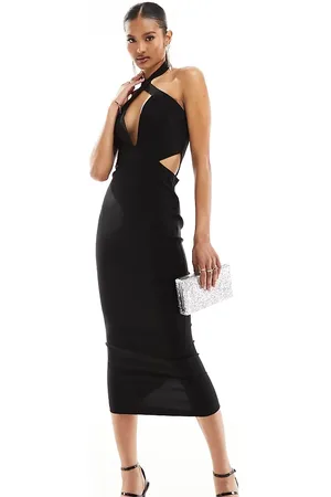 Vesper Bengaline exclusive cross front plunge bodycon midaxi dress in