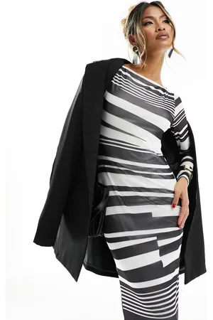 ASOS Printed mesh maxi dress in mono stripe