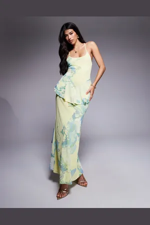 ASOS Cami with peplum detail mesh maxi dress in floral print