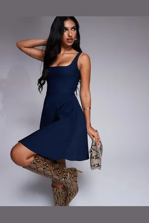 Vesper Bengaline scoop back skater mini dress in
