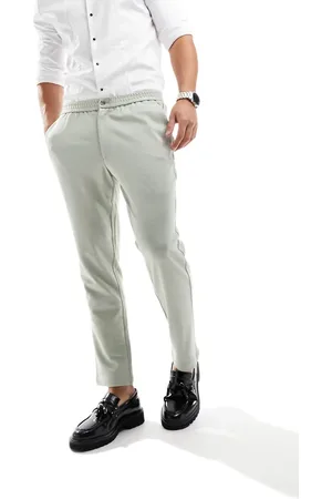 Harry Brown Slim fit elasicated bamboo suit trousers in sage