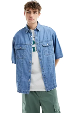ASOS Short sleeve oversized denim shirt in washed
