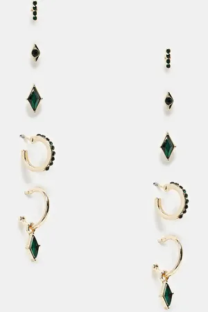 ASOS Pack of 5 stud earrings with green enamel effect in tone