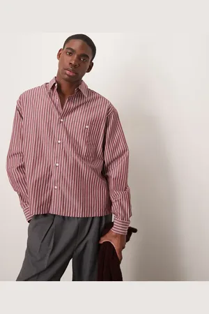 ASOS Oversized boxy shirt in burgundy stripe