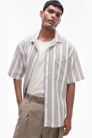 Topman Short sleeve textured stripe shirt in