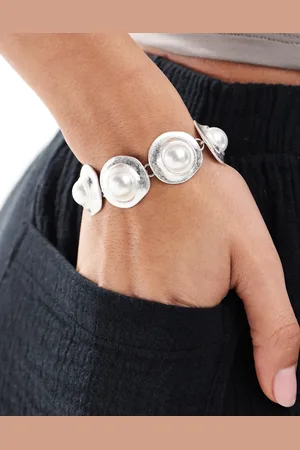ASOS Chain bracelet with faux pearl coin detail in brushed tone