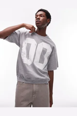 Topman Oversized fit short sleeve sweatshirt with number print in marl