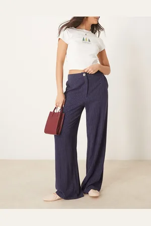 ASOS Relaxed straight leg trousers with linen in navy stripe