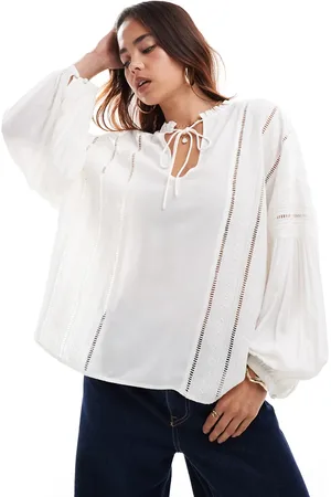 & OTHER STORIES Tie collar embroidered volume blouse in off