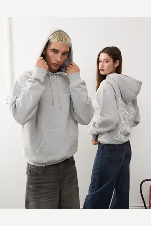 Dr Denim Unisex Damien relaxed fit heavyweight brushed fabric hoodie with DD peace back graphic in melange