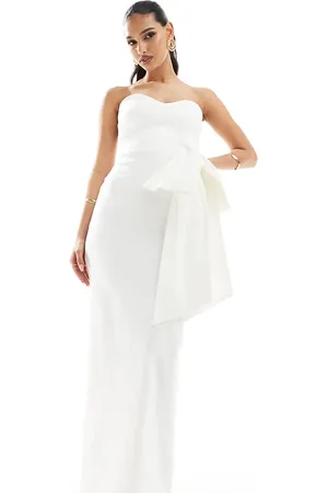 Vesper Bengaline exclusive bandeau oversized bow maxi dress in