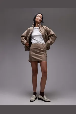 Topshop Faux suede mini skirt in light beige