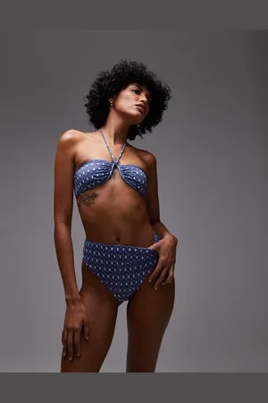 ARKET Mix & match high waist bikini bottom brief in blue and white print
