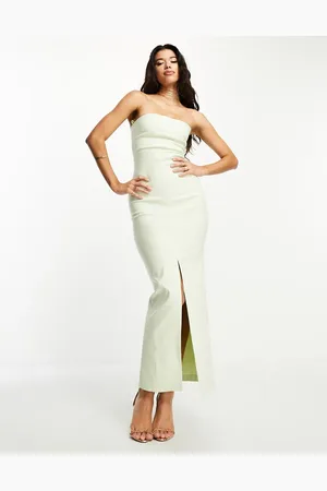 Vesper Bengaline bandeau maxi dress in sage