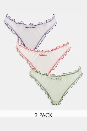 Monki 3 pack mesh thong in lilac, green and pink