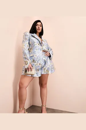 ASOS Curve co-ord jacquard shorts in blue floral print