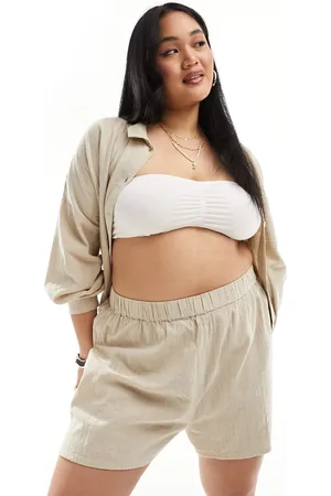 ASOS Curve textured beach short co-ord in natural