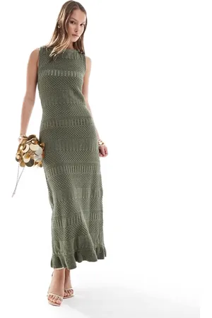 ASOS Knitted midi dress in stitch detail in sage