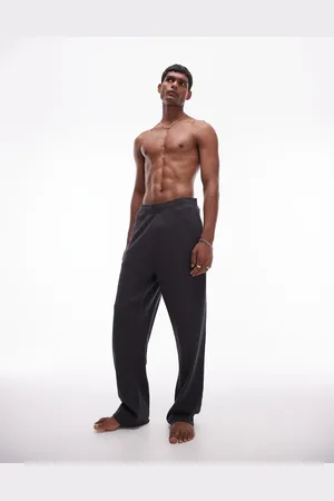 Topman Lounge straight leg waffle jogger in charcoal